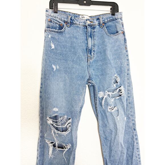 ZARA The 90's Full Length Jeans Size 8 Distressed High Rise Straight Leg - Picture 7 of 12